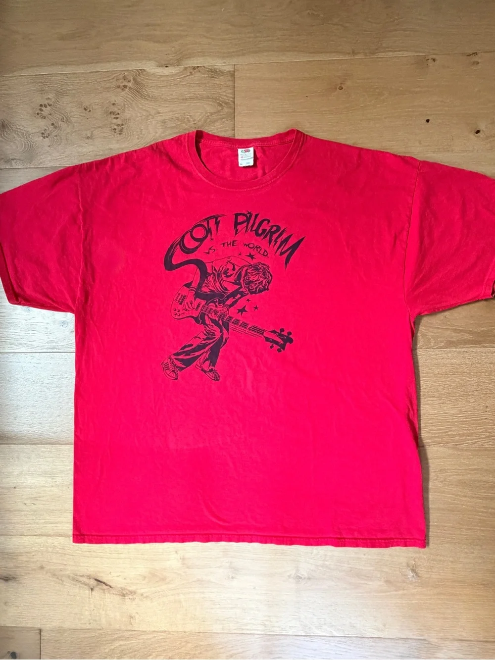 Scott Pilgrim Vs The World Bass Guitar Movie Promo Graphic Tee Red 3XL Indie Y2K